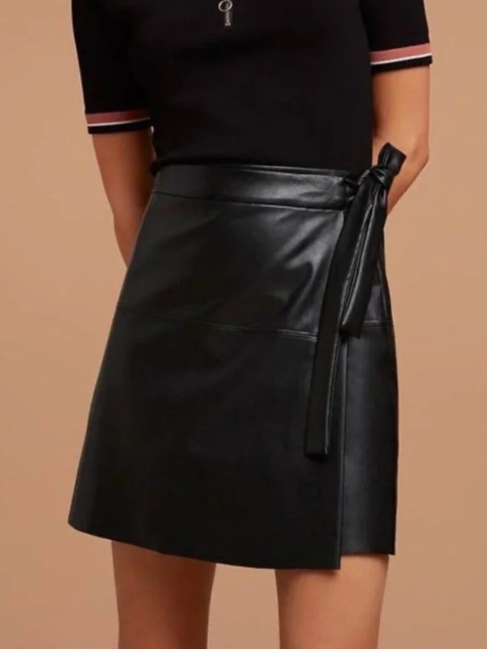 Aritzia Wilfred Free Black Faux Leather Wrap Mini Skirt with Side Tie